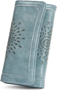 APHISON Damen Geldbörsen RFID Schutz Leder Clutch Lang Portemonnaie für A3 - BLAU  - Bild 1 von 7