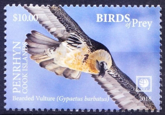 Penrhyn 2018 MNH, Birds of Prey, Bearded Vulture, Falcons - Image 1 of 1
