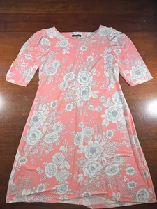 Vestido Tommy Hilfiger Para Mujer 12 Coral Rosa Floral Manga Abullonada Elastizado Boho - Imagen 1 de 2
