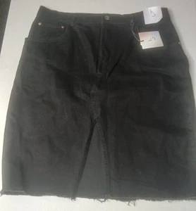 HAPPILY GREY BLACK DENIM SKIRT SIZE 13  RAW HEM-FRONT SLIT  NEW - Picture 1 of 7