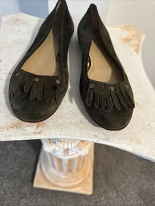 Burberry Damen Gr. EU37 US7 Olivgrün Kilt Nieten Wildleder Leder Ballerinas - Bild 1 von 10