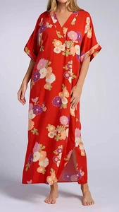 N NATORI Kiku Challis rot gewebt Viskose Dolmanärmel Kaftan Morgenmantel Kaftan XL - Bild 1 von 5
