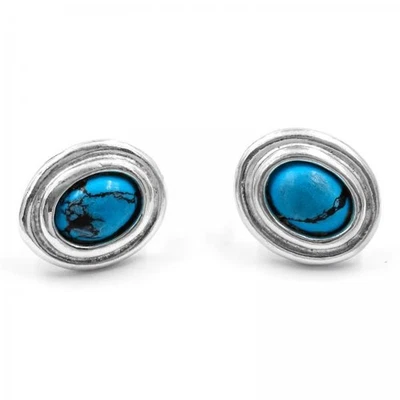 Ohrringe Sterling 925 Türkise Oval Modern Stecker Ohrschmuck Ohr - Bild 1 von 4