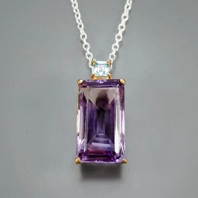 Collar de amatista natural hecho a mano de 24 quilates + plata de ley 925 18"/N27370 Foto 1 de 4