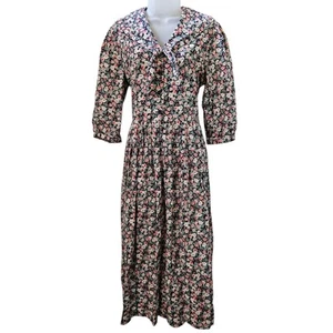 Laura Ashley Dress US 12 VTG 80's Floral Sailor Collar Midi Prairie Cottagecore - Picture 1 of 14