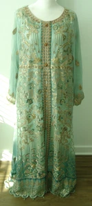 Vtg GLAJ RMAW Fashion WOME'S EMBROIDERY ON NET KURTI BLUE Size-XL - Picture 1 of 15