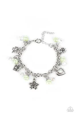 Paparazzi Bracelet - Retreat into Romance - Green And Iridescent- Charm- Heart - Image 1 of 2