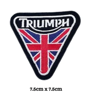 Triumph With Union Jack Black Flag Iron Sew on Embroidered Patch - Picture 1 of 1