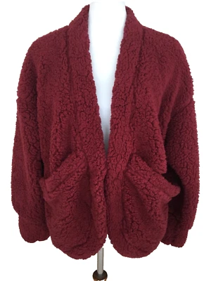 Willow Drive Oso de Peluche Cárdigan Suéter Chaqueta $69 Talla XL Rojo Abierto Difuso NUEVO Foto 1 de 4
