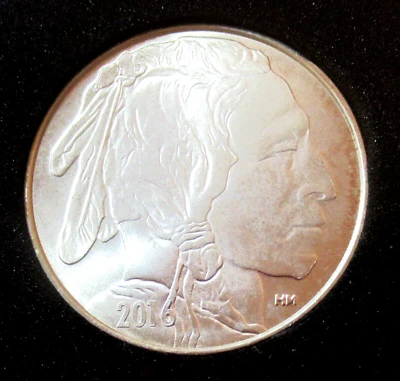 1 Onces Troy .999 Argent Fin Lingot Ronde Bison Indien Haute Qualité - Photo 1/3