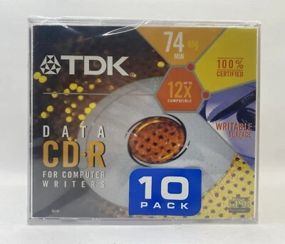 TDK • Data CD-R • 10 PACK • 650 MB 74 MIN • 12x Compatible • New / Sealed - Image 1 of 4
