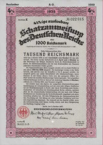 GERMANIA 1.000 REICHSMARK 1935 UNC 022815, EMISSIONE OBBLIGAZIONARIA DEL REICHSSCHULDENVERWAL - Foto 1 di 1