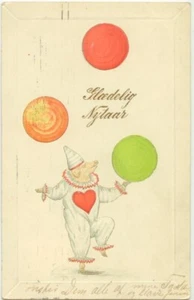 c1905 pig dressed as circus clown juggling balls - posted Copenhagen Denmark - Imagen 1 de 2