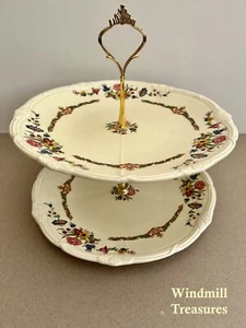 VINTAGE GRINDLEY 2 TIER FLORAL CAKE PLATE AFTERNOON TEA- GREAT CONDITION - Picture 1 of 7
