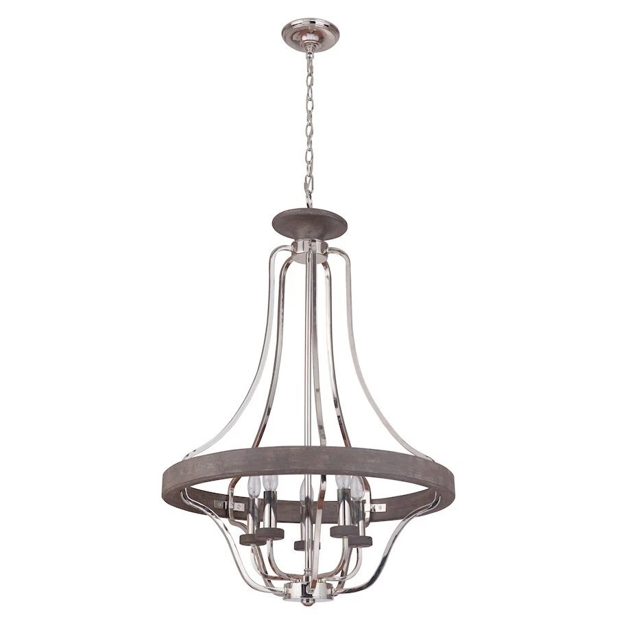 Craftmade Ashwood 5 Light Pendant, Polished Nickel/Grey Wood - 36545-PLNGRW - Image 1 of 1