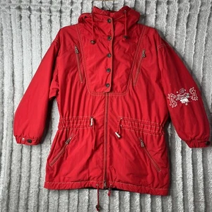 Vintage Bogner Ski Jacket Hooded Red Embroidered Polar Bears Pocketed Women 8-10 - Picture 1 of 16