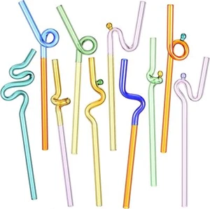 Gerrii 10 Pcs Wavy Glass Straws Twisty Straws Reusable Colorful Silly Glass Stra - Picture 1 of 3