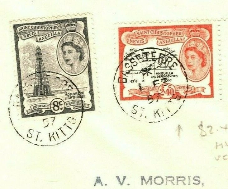 ST KITTS & NEVIS QEII FDC $2.40 Scarce High Value First Day Cover GB 1957 PB254 - Image 1 of 4