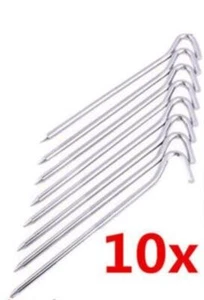 Tent Pegs 18 cm Metal Chromed 10 Pieces Ground Stakes Nail Pins Camping Hiking - Picture 1 of 5