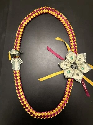 Graduation Ribbon Lei 2026 Pick 2 COLORS w/Flower/Cap/Gown Origami Lei - Image 1 of 4