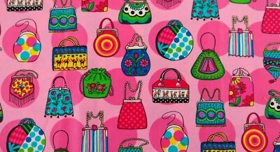 1/2 Yard Michael Miller Pink Purse Handbag Print Fabric Cotton 44" Wide Le Bag - Image 1 of 4