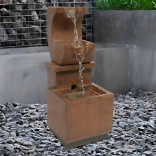 Outdoor Water Fountain with LED Lights 3 Tier Patio Garden Brown Resin Waterfall