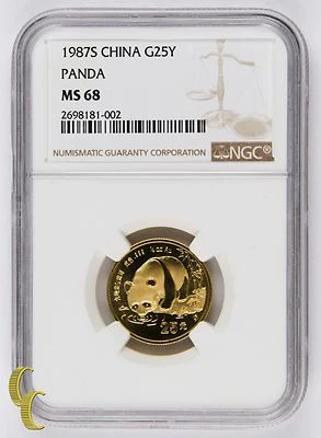 Panda De Oro G25Y De China 1/4 Onza Calificado Por NGC Como MS-68 De 1987 - Imagen 1 de 4