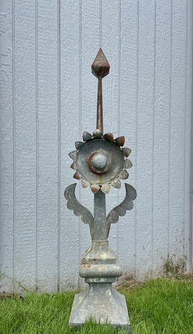Antique Architectural Salvage French Zinc Sunflower Roof Finial, 3.5ft Cover