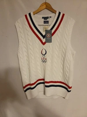 Polo Ralph Lauren Sweater Vest Mens XLT White 2008 Beijing Olympics Rare - Image 1 of 4