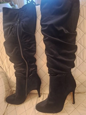 INC International Concepts Thalia Over Knee  Slouchy Black Velvet Boots 10M, New - Image 1 of 4