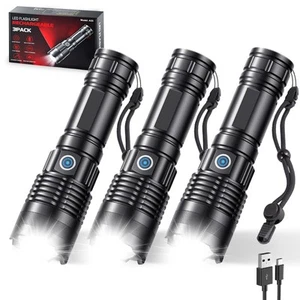 Rechargeable Flashlights High Lumens, 3 Pack Super Bright Tactical Flashlight... - Picture 1 of 7