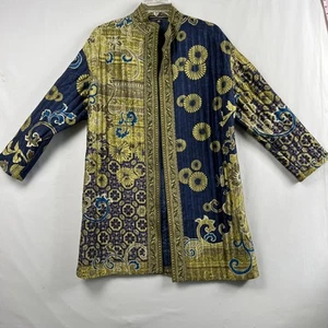 Linda Allard Ellen Tracy Quilted Jacket Size 10 Silk Open Kimono Boho Floral - Picture 1 of 14