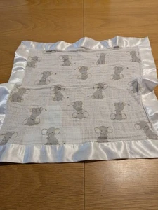 Aden Anais Security Blanket Gray Elephant White  Satin Trim Edge Lovey Soft 15” - Picture 1 of 5