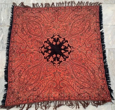 Vintage Hand Woven Paisley Shawl Women Shawl Woolen Textile 3x3 ft Free Ship - Image 1 of 4