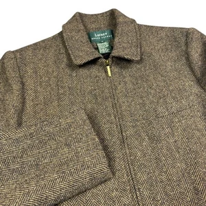 Lauren Ralph Lauren Jacket Womens 16 Herringbone Pure New Wool Tweed Equestrian - Picture 1 of 9
