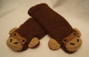 deLux ~ Monkey MITTENS knit FLC LINED brown small ADULT animal glove costume ape - Picture 1 of 7