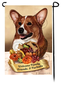 Thanksgiving Garden Flag - Red and White Pembroke Welsh Corgi 047A - Picture 1 of 1