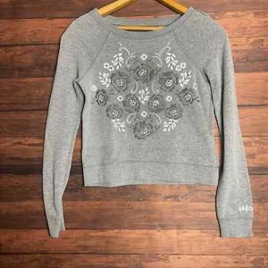 Abercrombie Kids Gray Floral Embroidered Sweater Girls Size Small - Picture 1 of 5