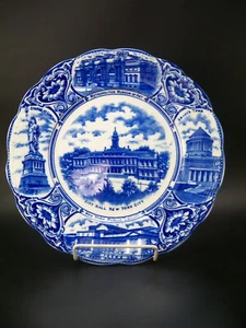 1909 F W & Co Flow Blue & White New York City Hall Plate 9 1/2 inches - Picture 1 of 8