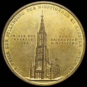 ULM: Bronze-Medaille 1923, Schnitzspahn. GEPRÄGT AUS DACHKUPFER - ULMER MÜNSTER. - Bild 1 von 2