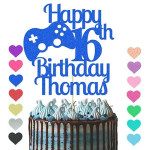 Personalised Cake Topper Party Gamer Controller Gaming Console Birthday Floss - Picture 1 of 15