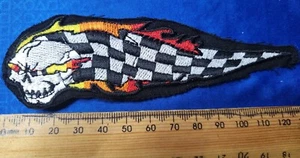 Cloth Badge  🌺 Biker Sew On Patch RACING SKULL IN FLAMES 🌺  - Picture 1 of 1