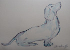 Minimalist Semi-Abstract Ink Line & Wash Drawing Of A Dachshund Dog In Profile