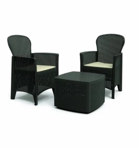 SET SALOTTINO DA GIARDINO 3 PEZZI CON TAVOLINO E 2 SEDIE IMPILABILI ANTRACITE - Foto 1 di 1
