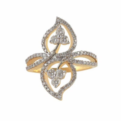 Pave 0,81 Cts Ronde Brillante Couper Diamants Anniversaire Bague En 585 14K Or - Photo 1/3