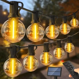 Cadena de luces solares para jardín exterior: bombillas G40 de 50 pies luces de cadena alimentadas por energía solar - Imagen 1 de 7