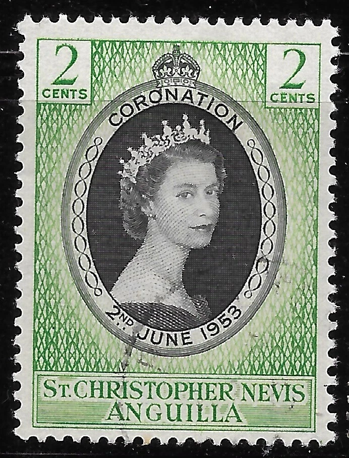 ST. CHRISTOPHER NEVIS & ANGUILLA 1953 Queen Elizabeth II Coronation 2 C used VF - Image 1 of 1