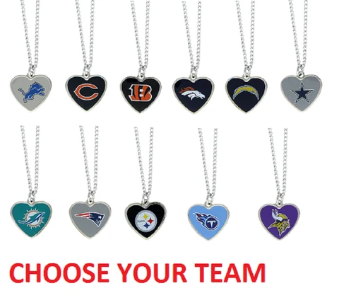 NFL Football Team Logo Womens Color Logo Heart Pendant Necklace Pick Your Team Cover