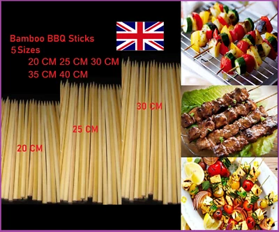 🔥BBQ BAMBOO STICKS Wooden Skewers Kebab Fruit Chocolate Fountain Sticks 5 Sizes - Image 1 of 4