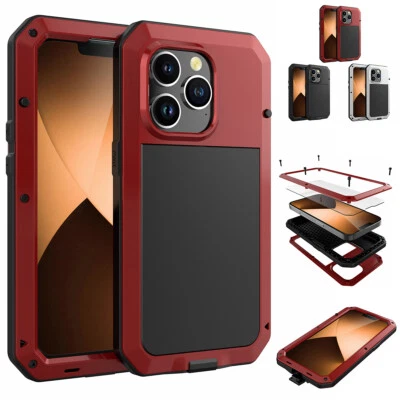 For iPhone 14 13 12 11 Pro Max XS XR 8 7 Case Metal Shockproof Heavy Duty Cover